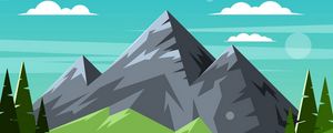 Preview wallpaper mountains, river, trees, clouds, art