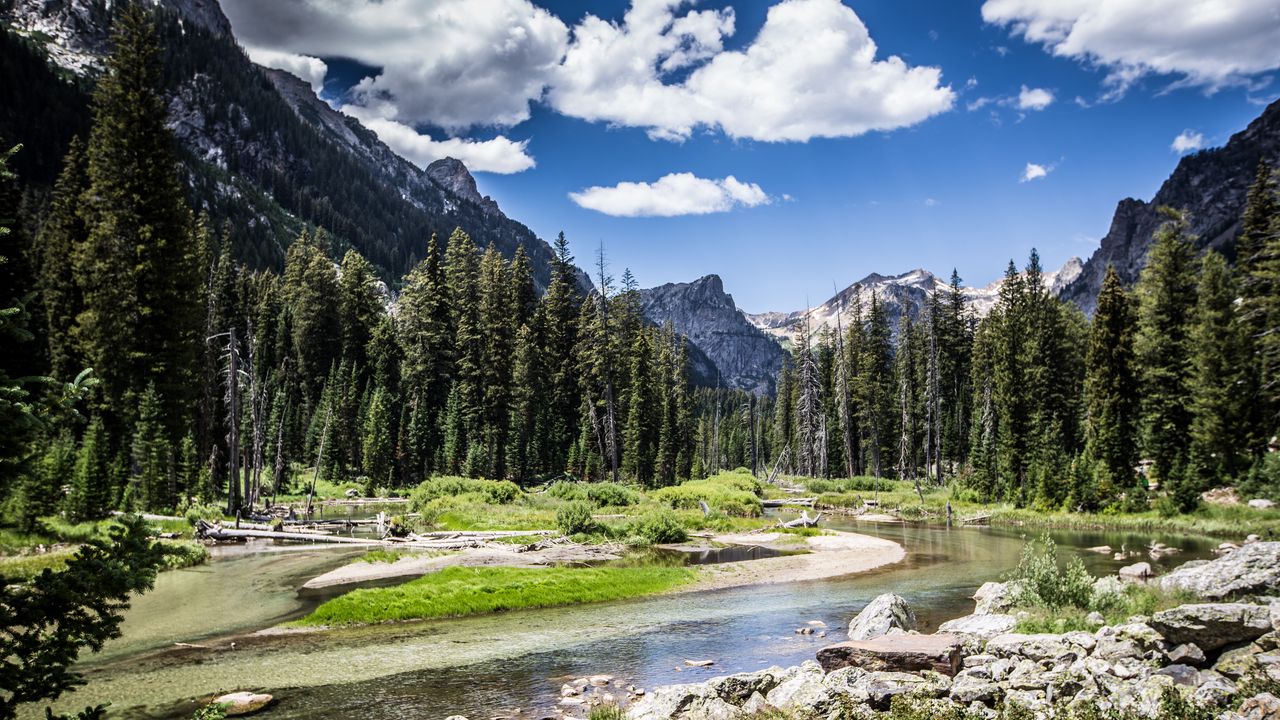 Wallpaper mountains, river, trees, nature, landscape