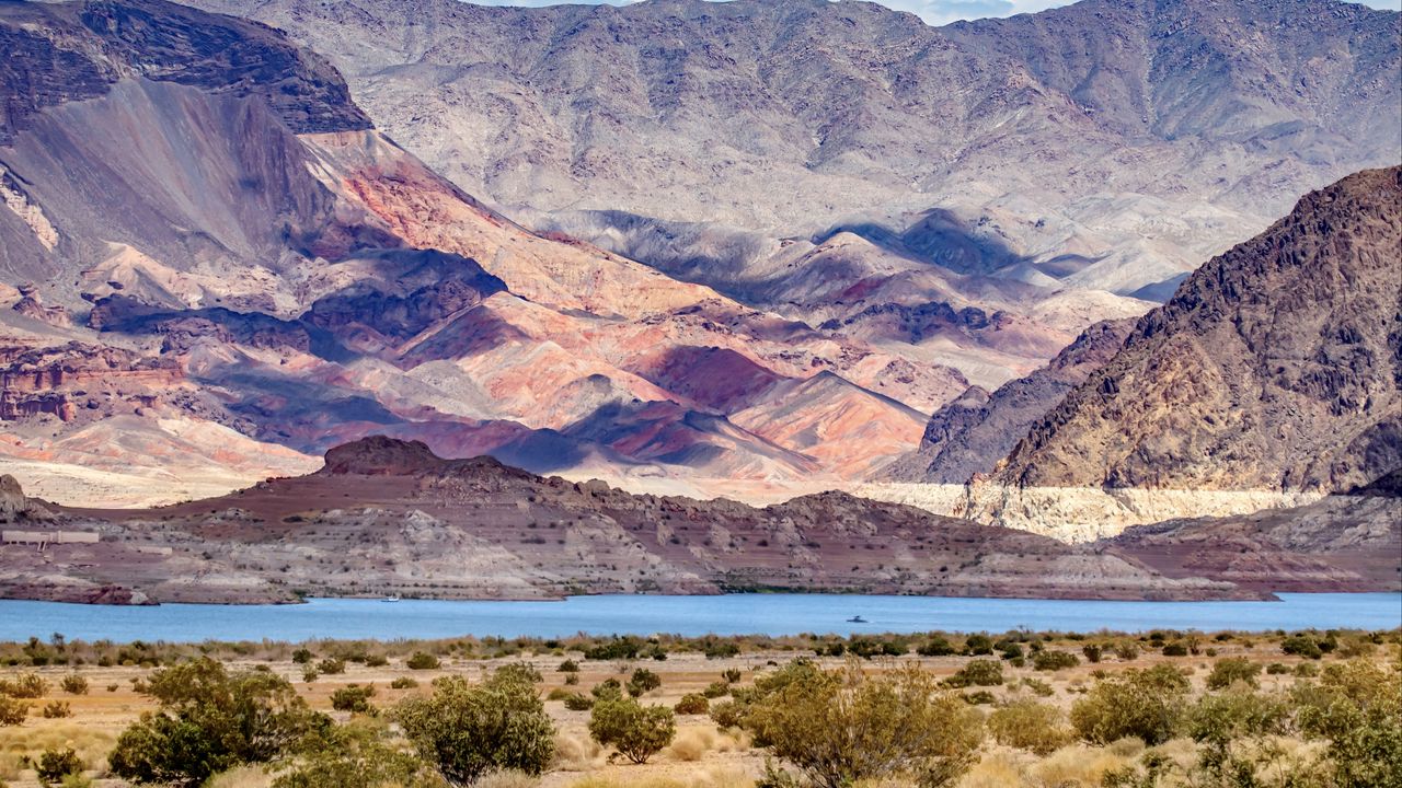 Wallpaper mountains, river, valley, bushes, landscape