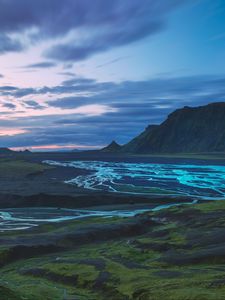 Preview wallpaper mountains, river, valley, landscape, iceland