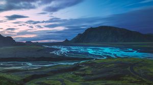 Preview wallpaper mountains, river, valley, landscape, iceland
