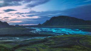 Preview wallpaper mountains, river, valley, landscape, iceland