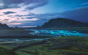 Preview wallpaper mountains, river, valley, landscape, iceland