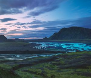 Preview wallpaper mountains, river, valley, landscape, iceland