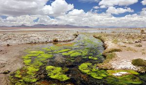 Preview wallpaper mountains, river, valley, moss, current