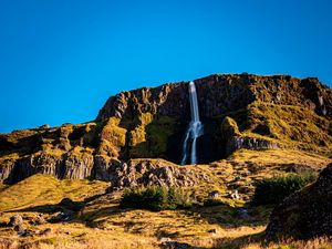 Preview wallpaper mountains, river, waterfall, stones, nature