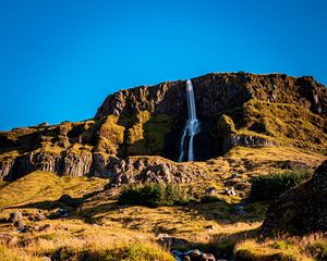 Preview wallpaper mountains, river, waterfall, stones, nature