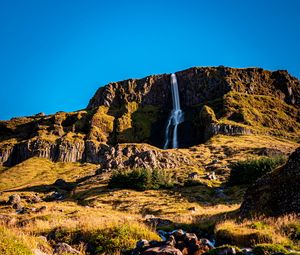 Preview wallpaper mountains, river, waterfall, stones, nature