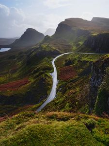 Preview wallpaper mountains, road, aerial view, landscape, greenery