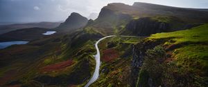 Preview wallpaper mountains, road, aerial view, landscape, greenery