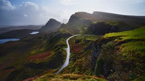 Preview wallpaper mountains, road, aerial view, landscape, greenery