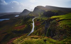 Preview wallpaper mountains, road, aerial view, landscape, greenery