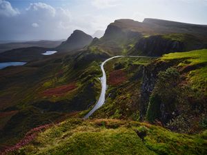 Preview wallpaper mountains, road, aerial view, landscape, greenery