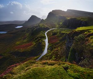 Preview wallpaper mountains, road, aerial view, landscape, greenery