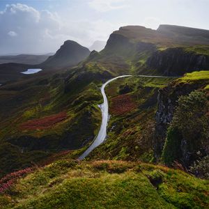 Preview wallpaper mountains, road, aerial view, landscape, greenery