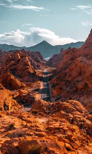 Preview wallpaper mountains, road, aerial view, valley, rocks