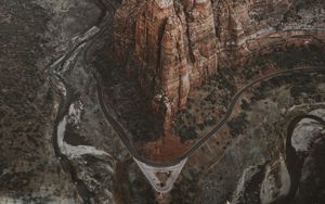 Preview wallpaper mountains, road, aerial view, canyon, valley