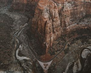 Preview wallpaper mountains, road, aerial view, canyon, valley