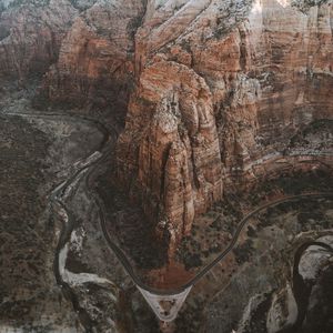 Preview wallpaper mountains, road, aerial view, canyon, valley