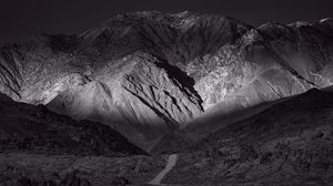 Preview wallpaper mountains, road, bw, hills, landscape