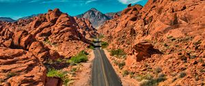 Preview wallpaper mountains, road, distance, rocks, valley