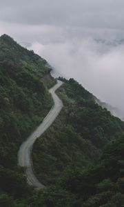 Preview wallpaper mountains, road, fog, forest, slope, height