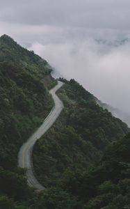 Preview wallpaper mountains, road, fog, forest, slope, height
