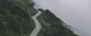 Preview wallpaper mountains, road, fog, forest, slope, height