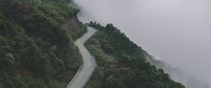 Preview wallpaper mountains, road, fog, forest, slope, height