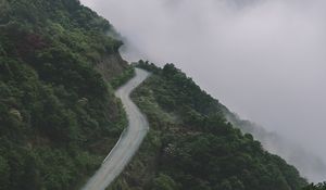 Preview wallpaper mountains, road, fog, forest, slope, height