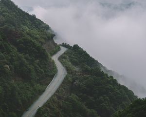 Preview wallpaper mountains, road, fog, forest, slope, height
