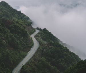 Preview wallpaper mountains, road, fog, forest, slope, height