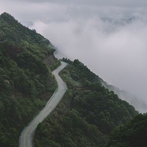 Preview wallpaper mountains, road, fog, forest, slope, height