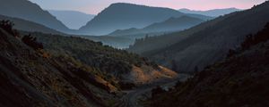 Preview wallpaper mountains, road, fog, evening, nature