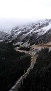 Preview wallpaper mountains, road, forest, wooden, winding