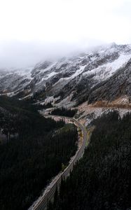 Preview wallpaper mountains, road, forest, wooden, winding