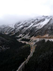 Preview wallpaper mountains, road, forest, wooden, winding