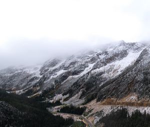 Preview wallpaper mountains, road, forest, wooden, winding