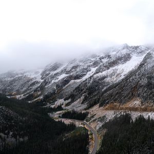 Preview wallpaper mountains, road, forest, wooden, winding