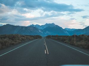 Preview wallpaper mountains, road, journey, horizon, sky