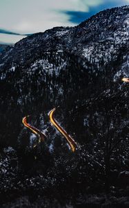 Preview wallpaper mountains, road, light, snowy, top