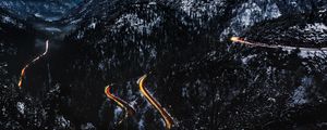 Preview wallpaper mountains, road, light, snowy, top