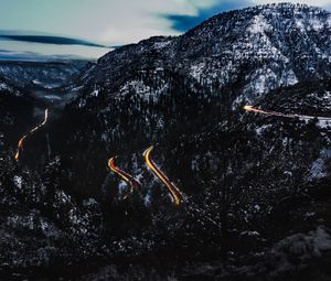 Preview wallpaper mountains, road, light, snowy, top