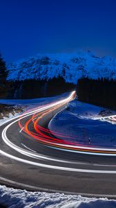 Preview wallpaper mountains, road, long exposure, switzerland