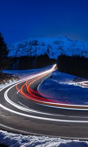 Preview wallpaper mountains, road, long exposure, switzerland