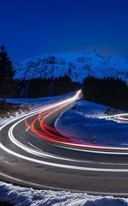 Preview wallpaper mountains, road, long exposure, switzerland