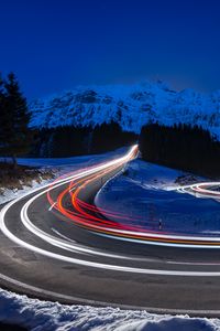 Preview wallpaper mountains, road, long exposure, switzerland