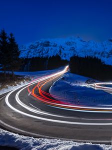 Preview wallpaper mountains, road, long exposure, switzerland