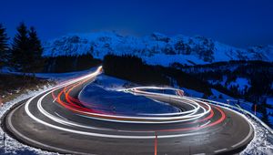 Preview wallpaper mountains, road, long exposure, switzerland