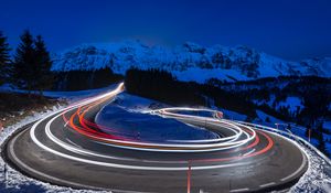 Preview wallpaper mountains, road, long exposure, switzerland